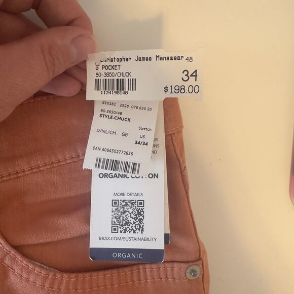 NWT BRAX Chuck Modern Fit Hi-Flex Lightweight Pants Peach Size 34x34 Sustainable - Picture 7 of 10